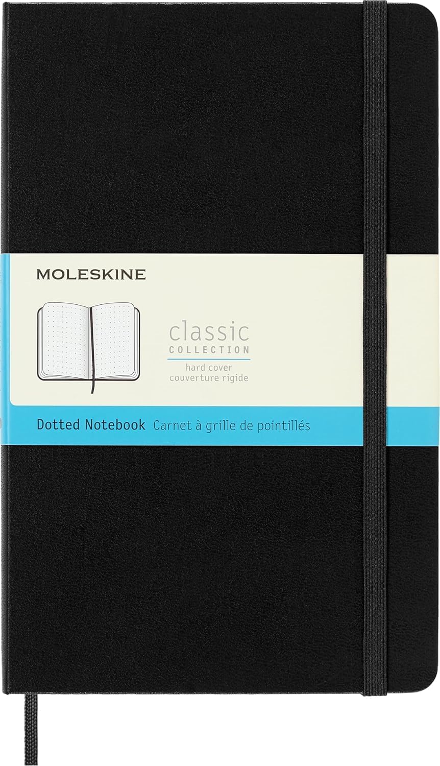 Premium Large Dotted Classic Notebook - Black Hard Cover (5 x 8.25)