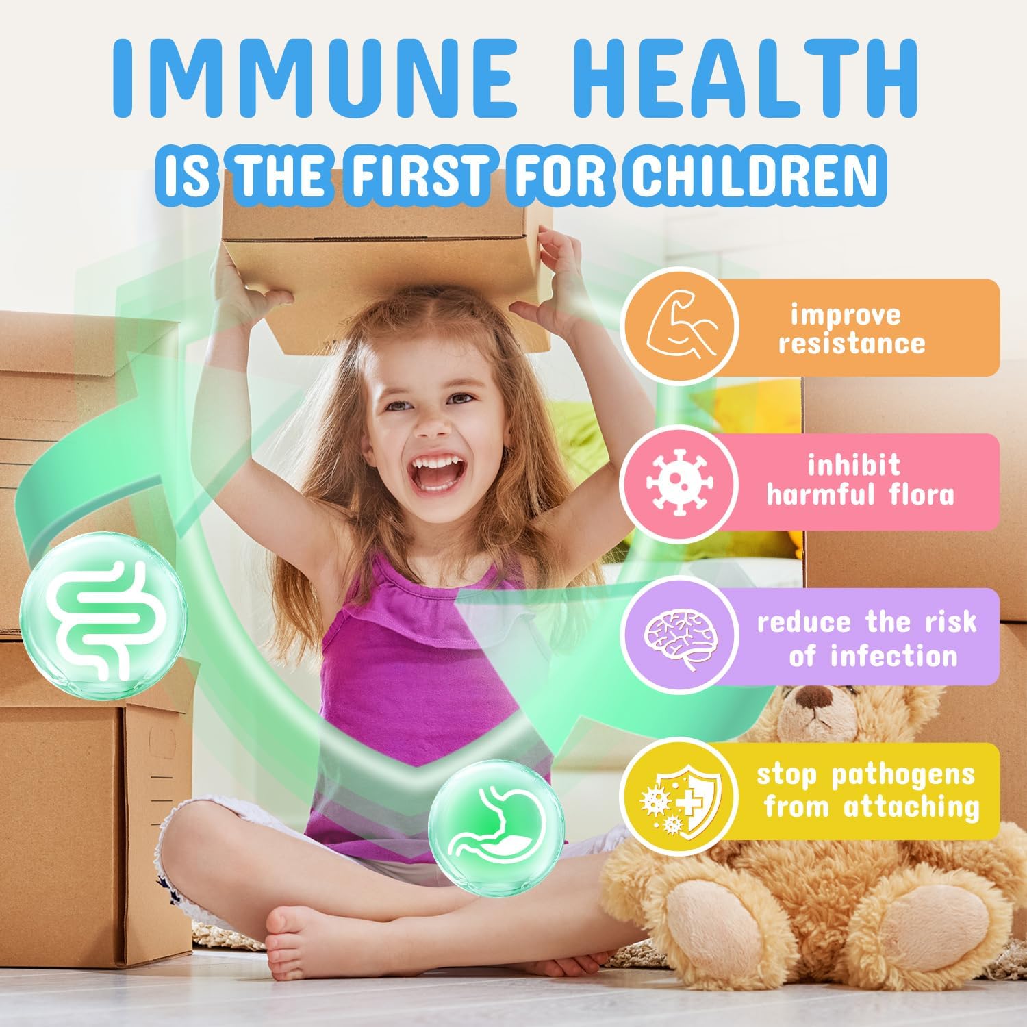Kids Probiotic & Prebiotics Powder for Ages 3+, Boost Digestive & Immune Health, Natural Constipation Relief, Non-GMO & Gluten-Free, 30 Packets with 5 Billion CFUs