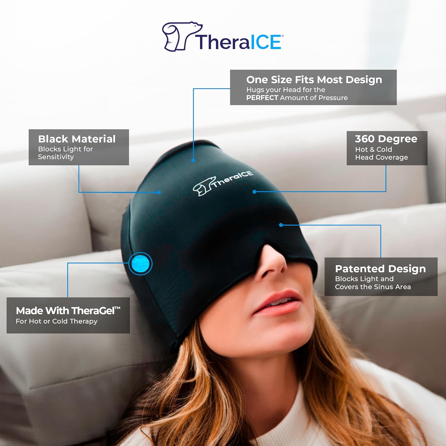 Migraine Relief Cap - Soothing Ice Pack Mask for Headaches, Sinus Tension, and Puffy Eyes | Perfect Gift for Mom!