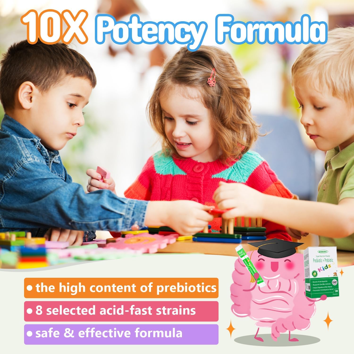 Kids Probiotic & Prebiotics Powder for Ages 3+, Boost Digestive & Immune Health, Natural Constipation Relief, Non-GMO & Gluten-Free, 30 Packets with 5 Billion CFUs