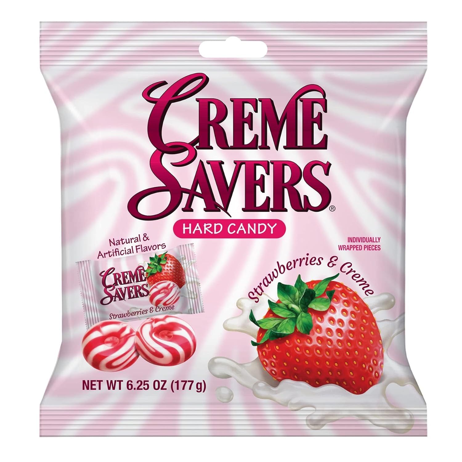 Indulge in Creme Savers Strawberries and Creme Hard Candy - Fresh Strawberry Flavor Swirled in Cream | 6.25Oz Bag of Classic Delight
