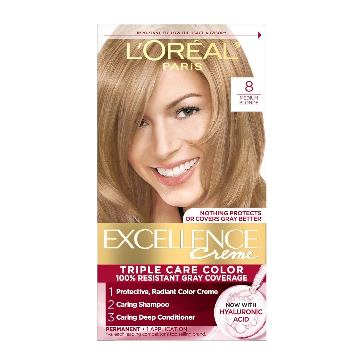 Excellence Crème Permanent Hair Dye - 5 Medium Brown, Triple Care Formula with Hyaluronic Acid for 100% Gray Coverage, 1 Kit (Packaging May Vary)