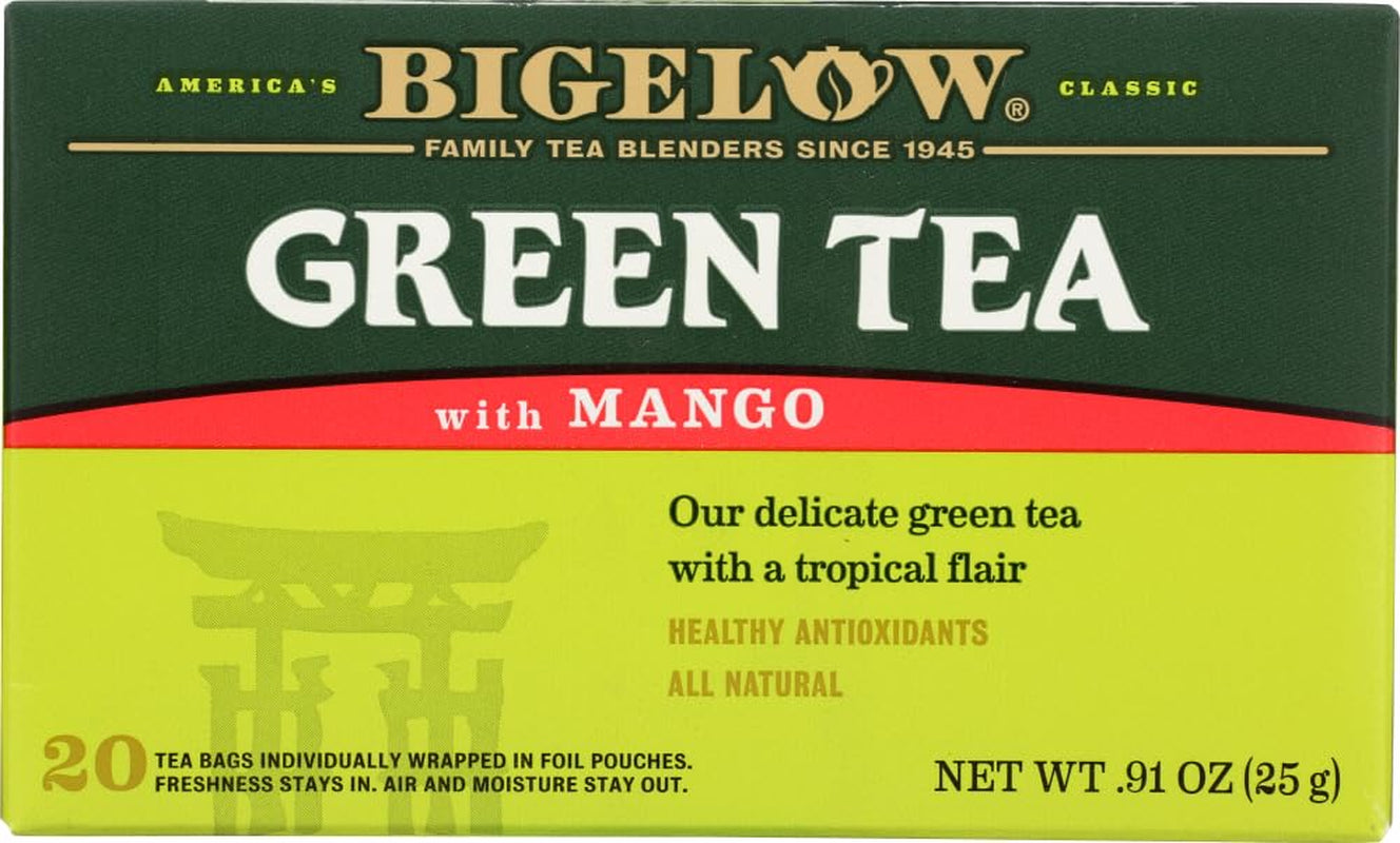 Refreshing Green Tea with Peach - Caffeinated Blend, 20 Count Box (Pack of 6) - 120 Total Tea Bags for a Flavorful Boost!