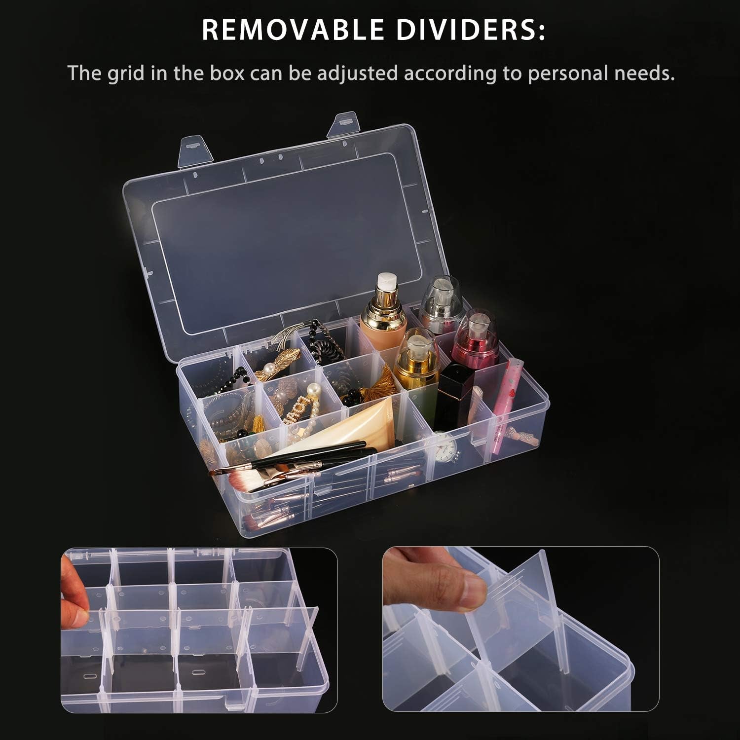 2 Pack Clear Plastic Organizer Boxes with Adjustable Dividers - Perfect for Jewelry, Beads, Screws, Tackle, Washi Tapes & More!
