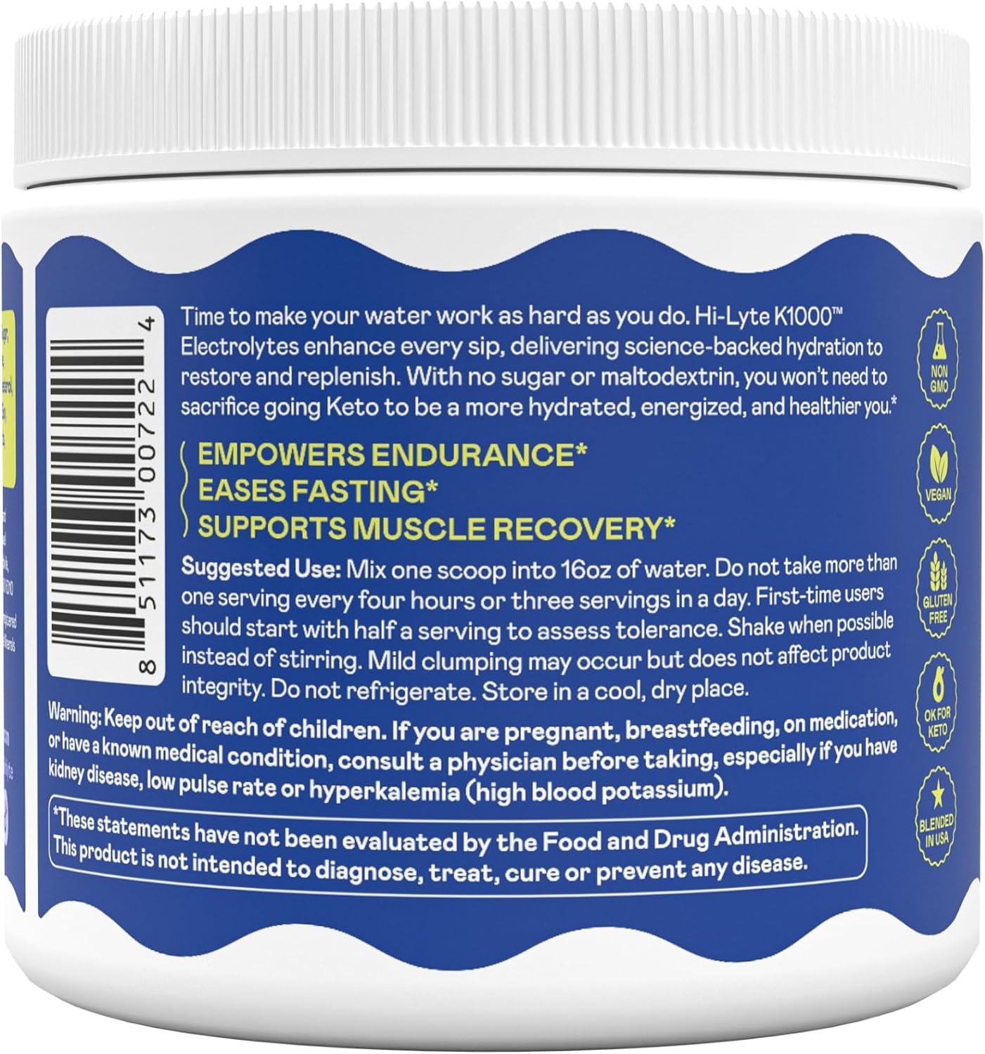 K1000 Unflavored Electrolyte Powder Mix - 50 Servings for Keto & Enhanced Performance