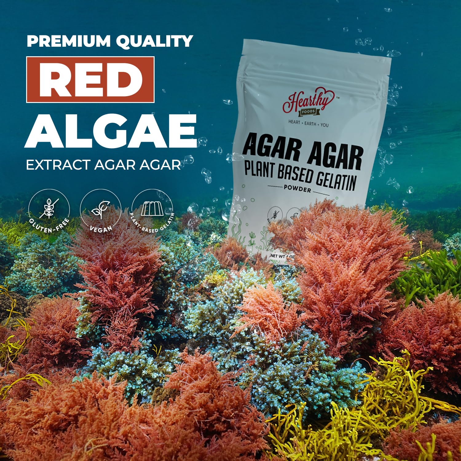 Premium Agar Agar Powder (4Oz) - 100% Natural Vegan Gelatin Substitute, Halal & Kosher Certified, Gluten-Free, Non-GMO, Sugar-Free for Delicious Desserts