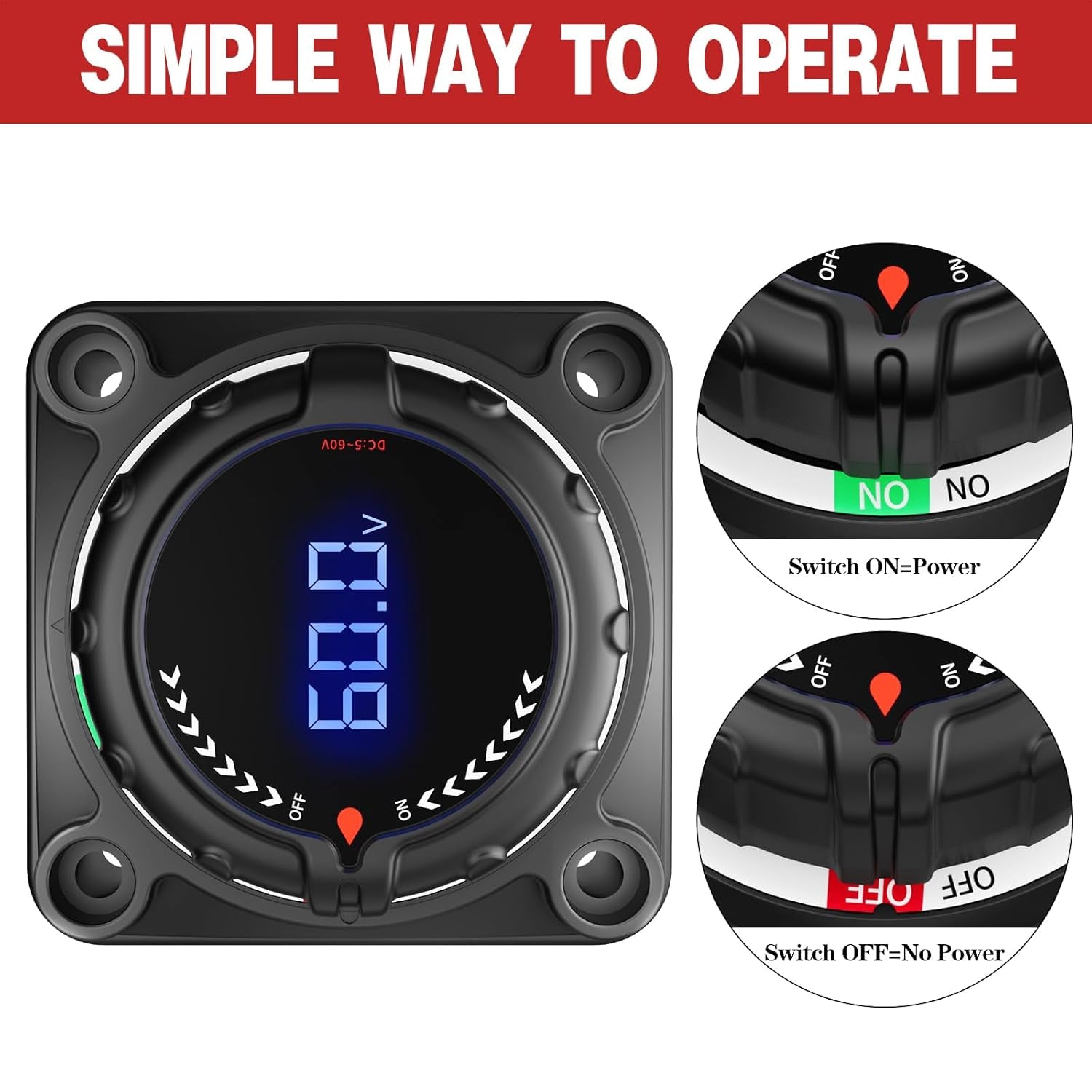 Upgrade Your Power Management: 300A Battery Disconnect Switch with Digital Voltage Display for Car, Truck, Marine, RV, and Trailer (DC 5-60V)