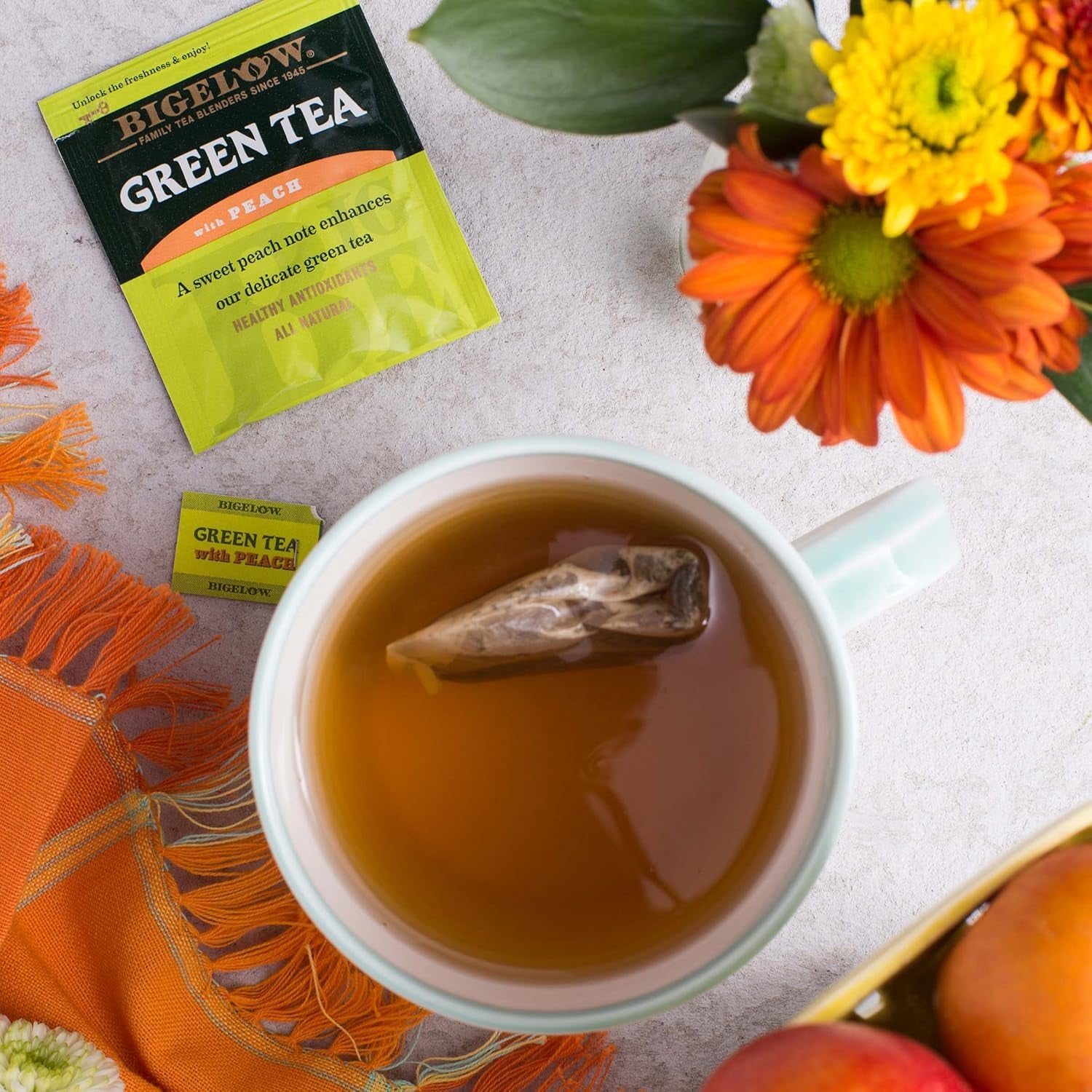 Refreshing Green Tea with Peach - Caffeinated Blend, 20 Count Box (Pack of 6) - 120 Total Tea Bags for a Flavorful Boost!