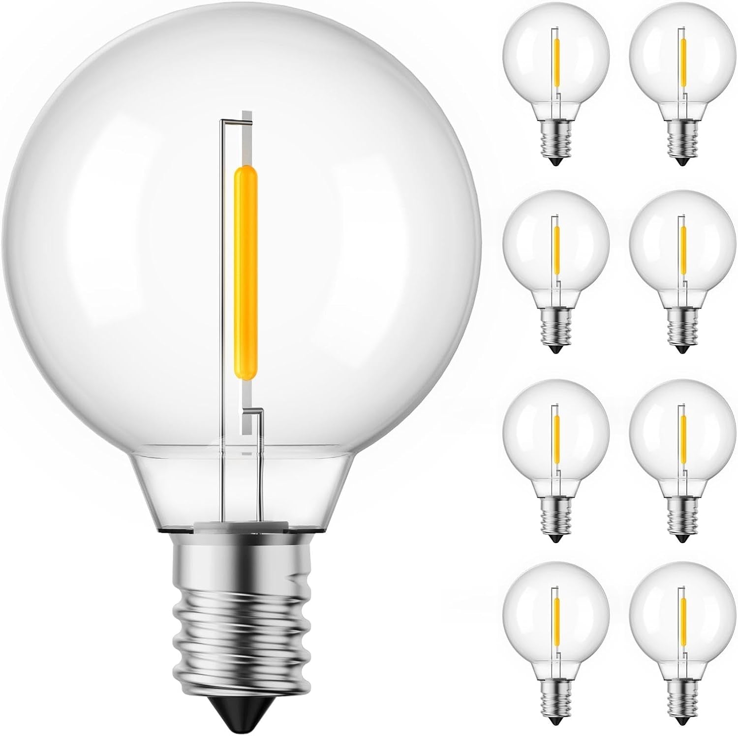 25 Pack G40 LED Replacement Bulbs - E12 Base, 2200K Warm White, Shatterproof & Waterproof Dimmable Globe Bulbs for Indoor/Outdoor Lighting