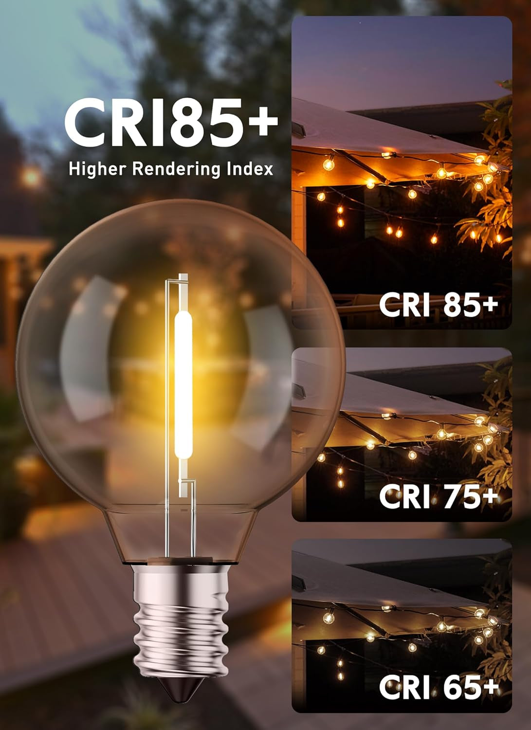 25 Pack G40 LED Replacement Bulbs - E12 Base, 2200K Warm White, Shatterproof & Waterproof Dimmable Globe Bulbs for Indoor/Outdoor Lighting