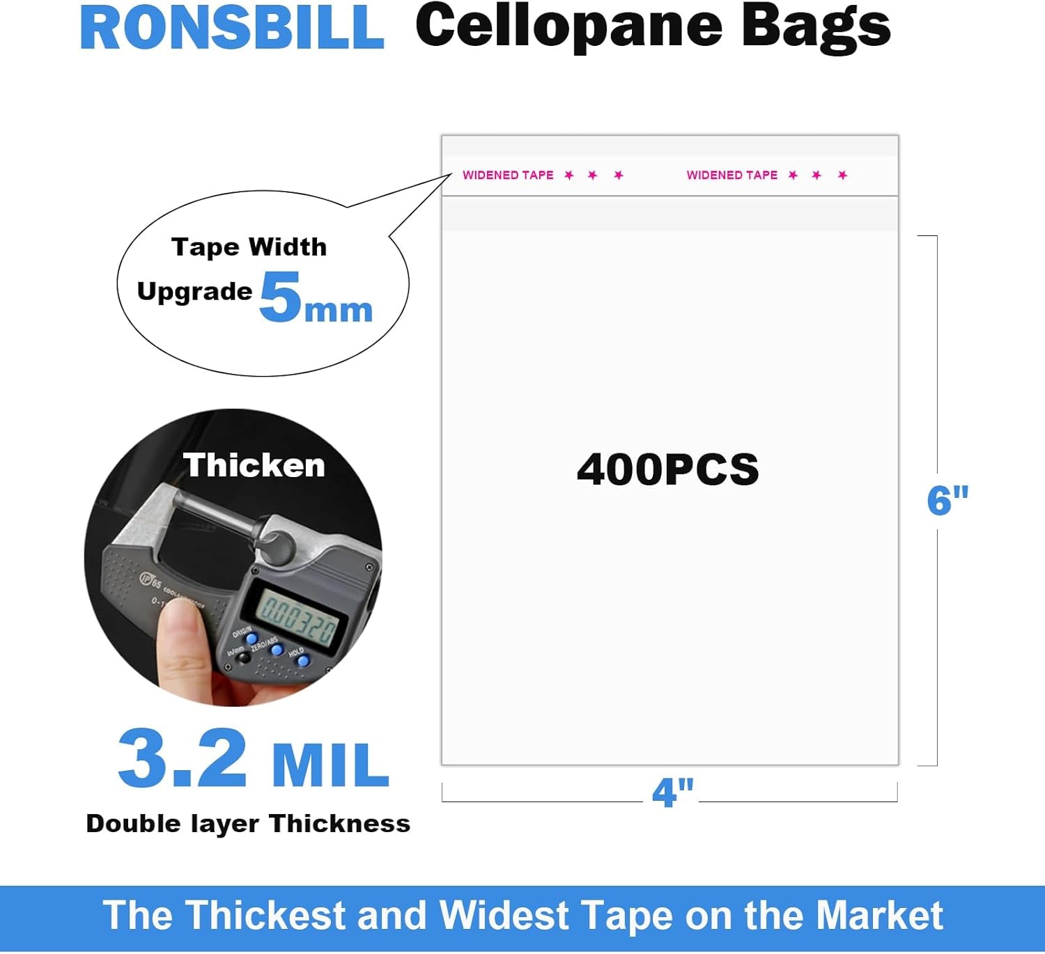 400 PCS 4x6 Inch Thick 3.2Mil Clear Self-Sealing Cellophane Bags - Resealable Cookie, Candy & Party Favor Packaging