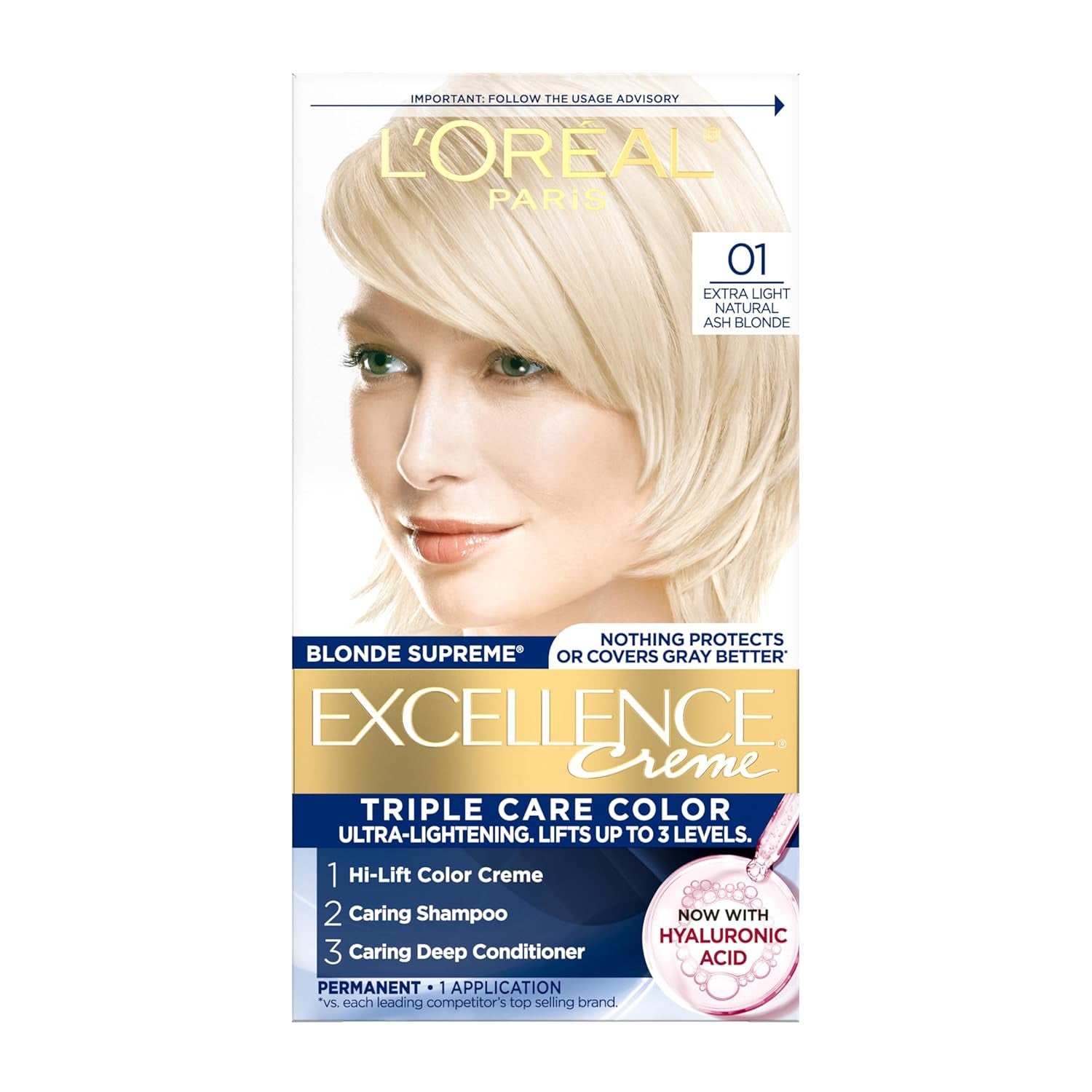 Excellence Crème Permanent Hair Dye - 5 Medium Brown, Triple Care Formula with Hyaluronic Acid for 100% Gray Coverage, 1 Kit (Packaging May Vary)