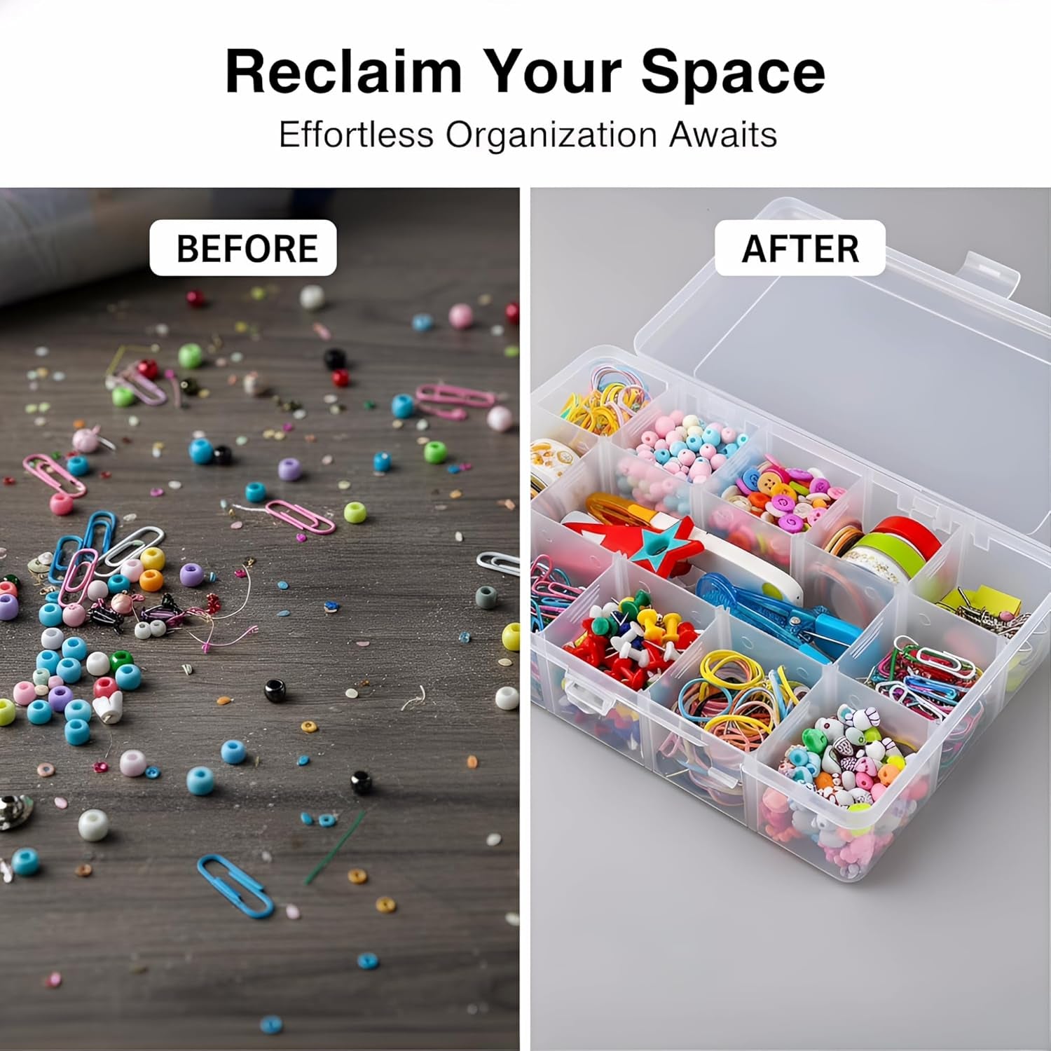 2 Pack Clear Plastic Organizer Boxes with Adjustable Dividers - Perfect for Jewelry, Beads, Screws, Tackle, Washi Tapes & More!
