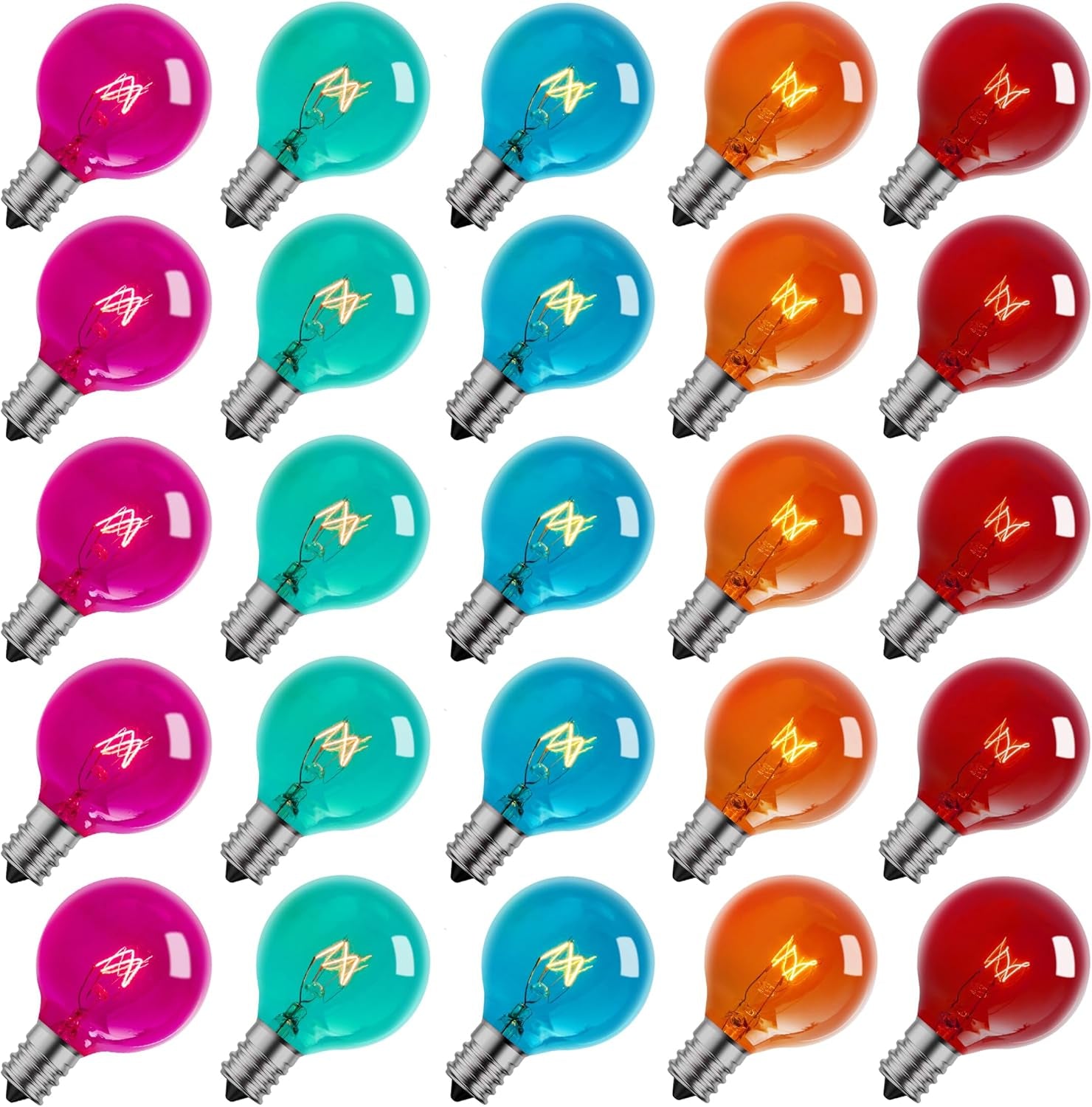 25 Pack G40 LED Replacement Bulbs - E12 Base, 2200K Warm White, Shatterproof & Waterproof Dimmable Globe Bulbs for Indoor/Outdoor Lighting