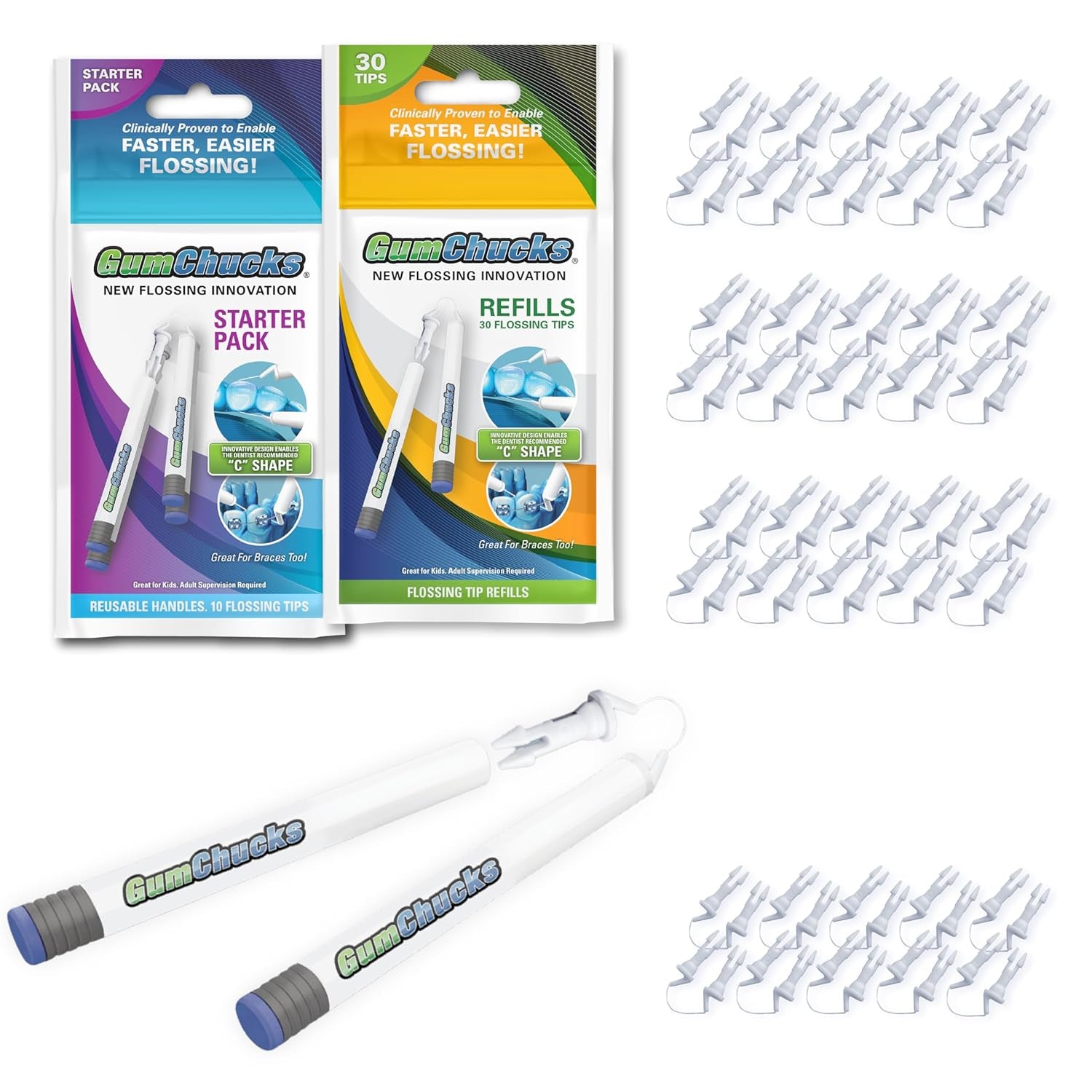 Revolutionary Floss Picks for Braces & Tight Teeth – Reusable Dual Handle Flosser for All Ages – Effortless, Hands-Free Cleaning (Grey Argyle - Count Plaqula)