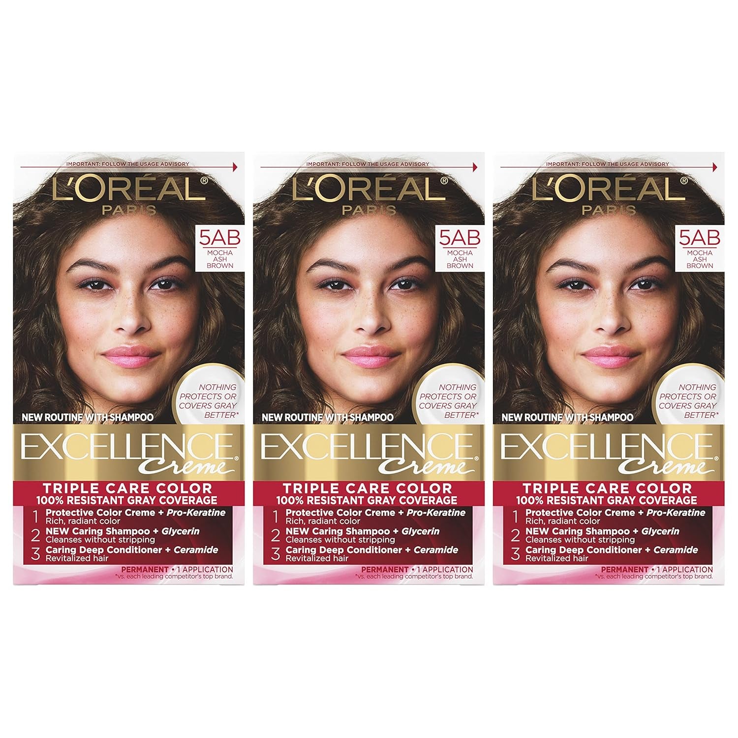 Excellence Crème Permanent Hair Dye - 5 Medium Brown, Triple Care Formula with Hyaluronic Acid for 100% Gray Coverage, 1 Kit (Packaging May Vary)
