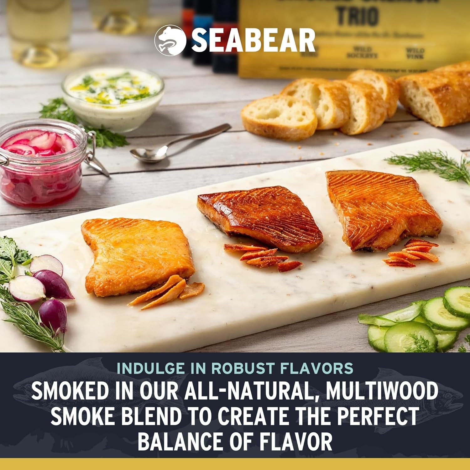 Gourmet Smoked Salmon Trio Gift Box - 18oz of Wild Alaska Sockeye, Pink & Coho Fillets - Ready to Eat, Shelf Stable Delicacy