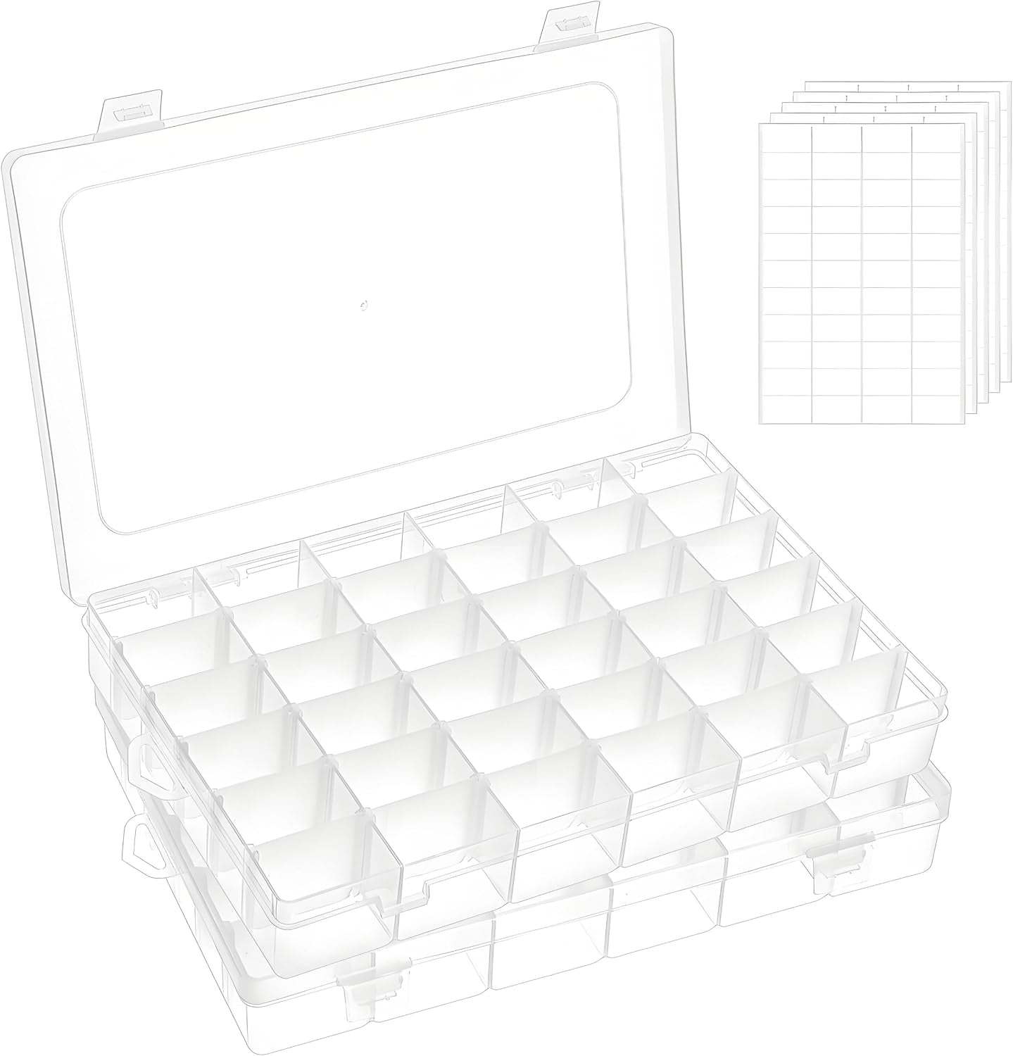 2 Pack Clear Plastic Organizer Boxes with Adjustable Dividers - Perfect for Jewelry, Beads, Screws, Tackle, Washi Tapes & More!