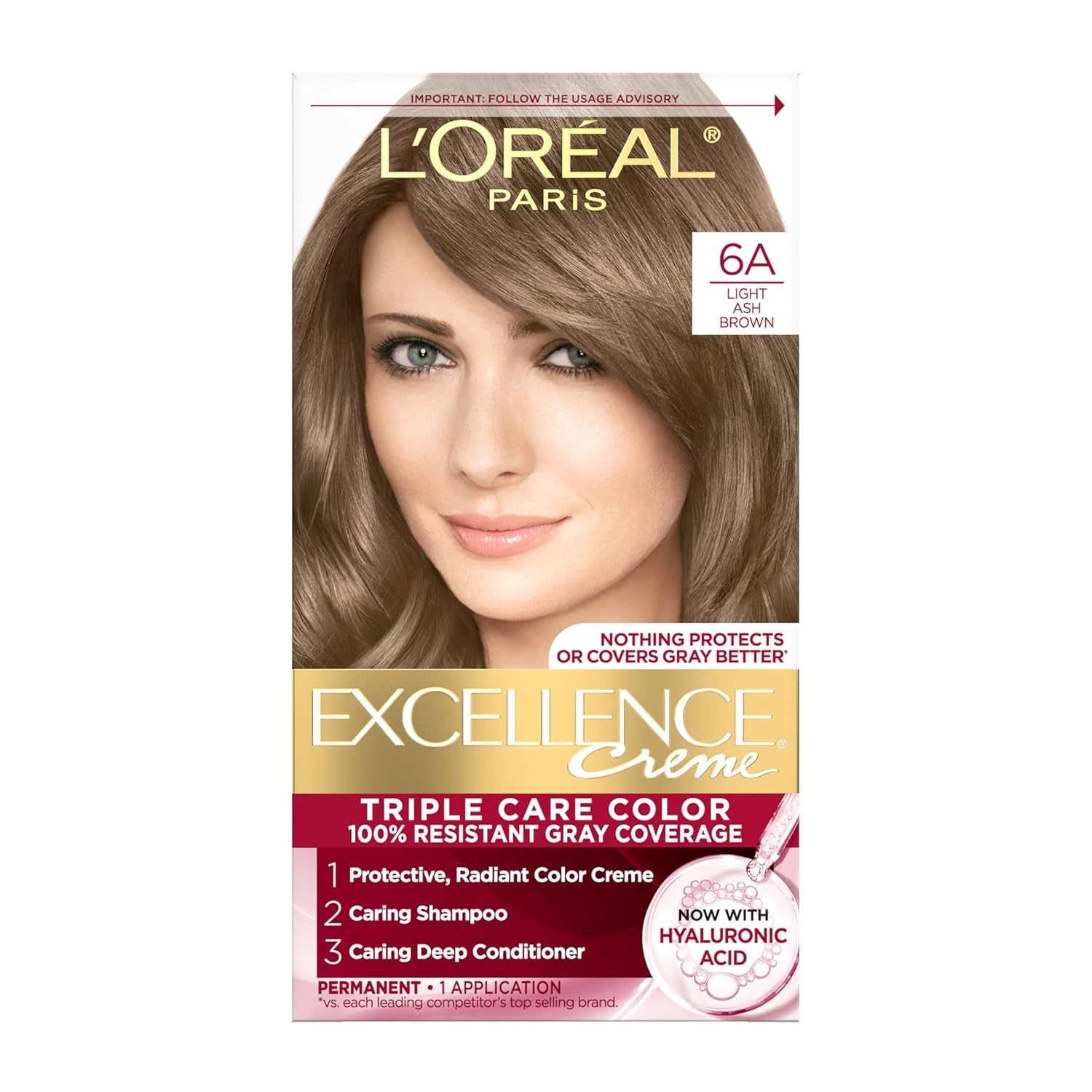 Excellence Crème Permanent Hair Dye - 5 Medium Brown, Triple Care Formula with Hyaluronic Acid for 100% Gray Coverage, 1 Kit (Packaging May Vary)