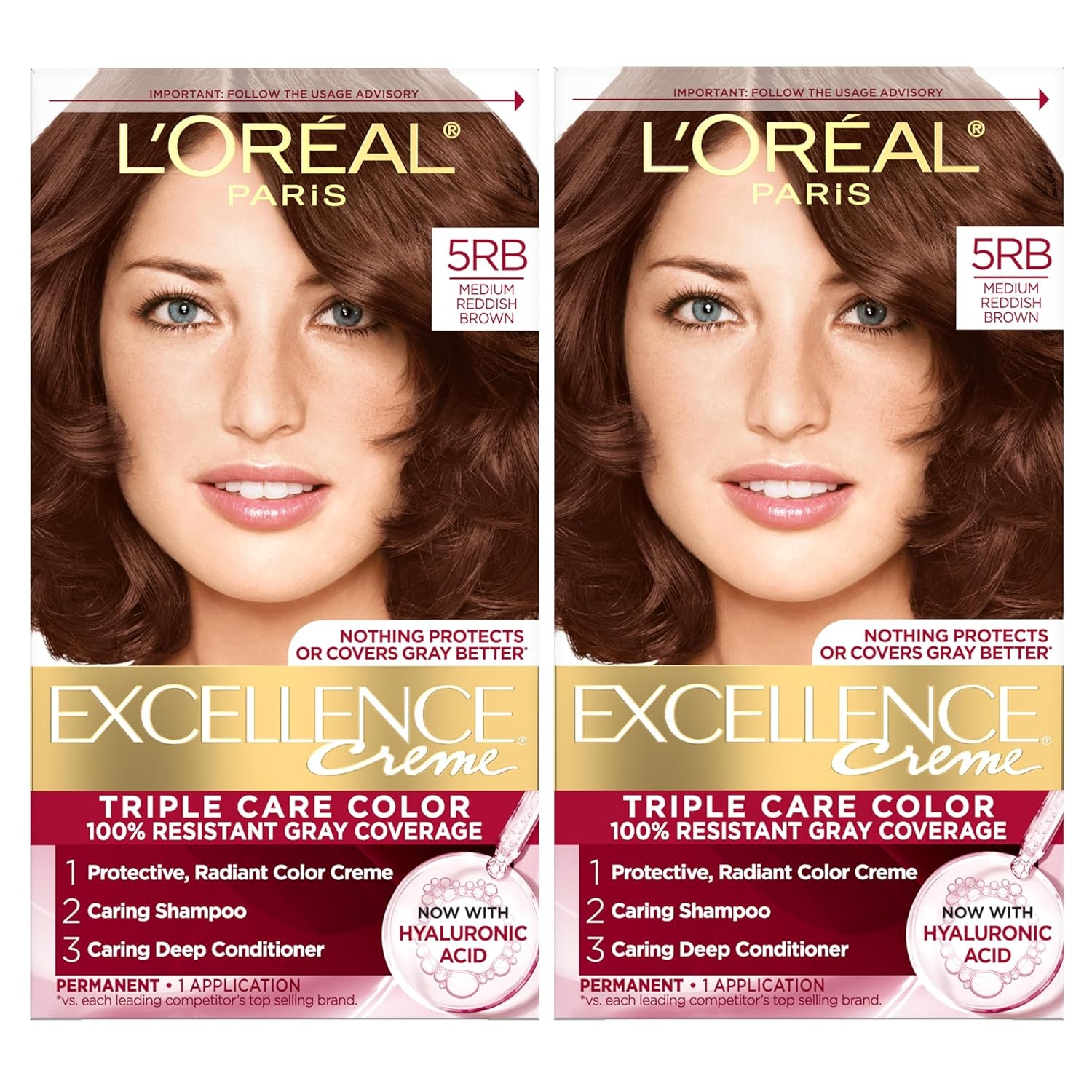 Excellence Crème Permanent Hair Dye - 5 Medium Brown, Triple Care Formula with Hyaluronic Acid for 100% Gray Coverage, 1 Kit (Packaging May Vary)