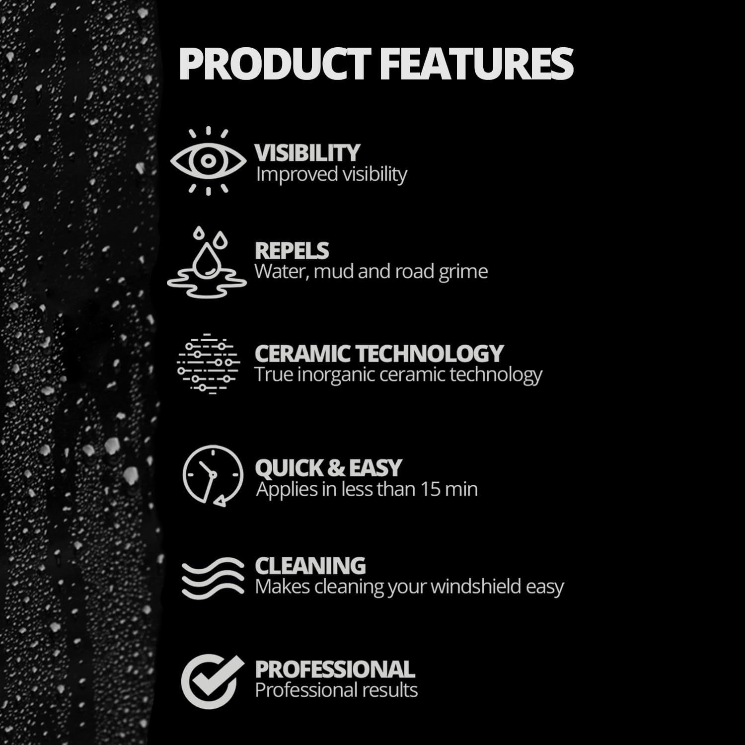 Ceramic Glass Coat Protectant - Ultimate Hydrophobic Rain Repellent for Long-Lasting Automotive Shine, Quick & Easy Application