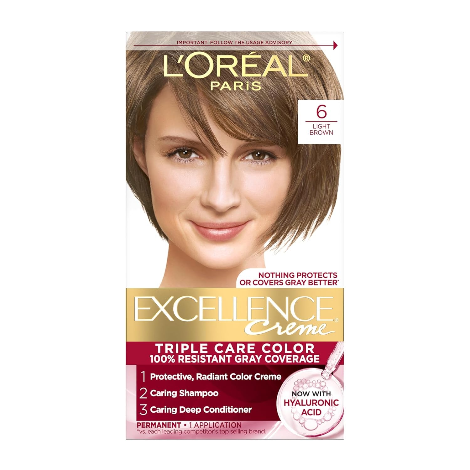 Excellence Crème Permanent Hair Dye - 5 Medium Brown, Triple Care Formula with Hyaluronic Acid for 100% Gray Coverage, 1 Kit (Packaging May Vary)