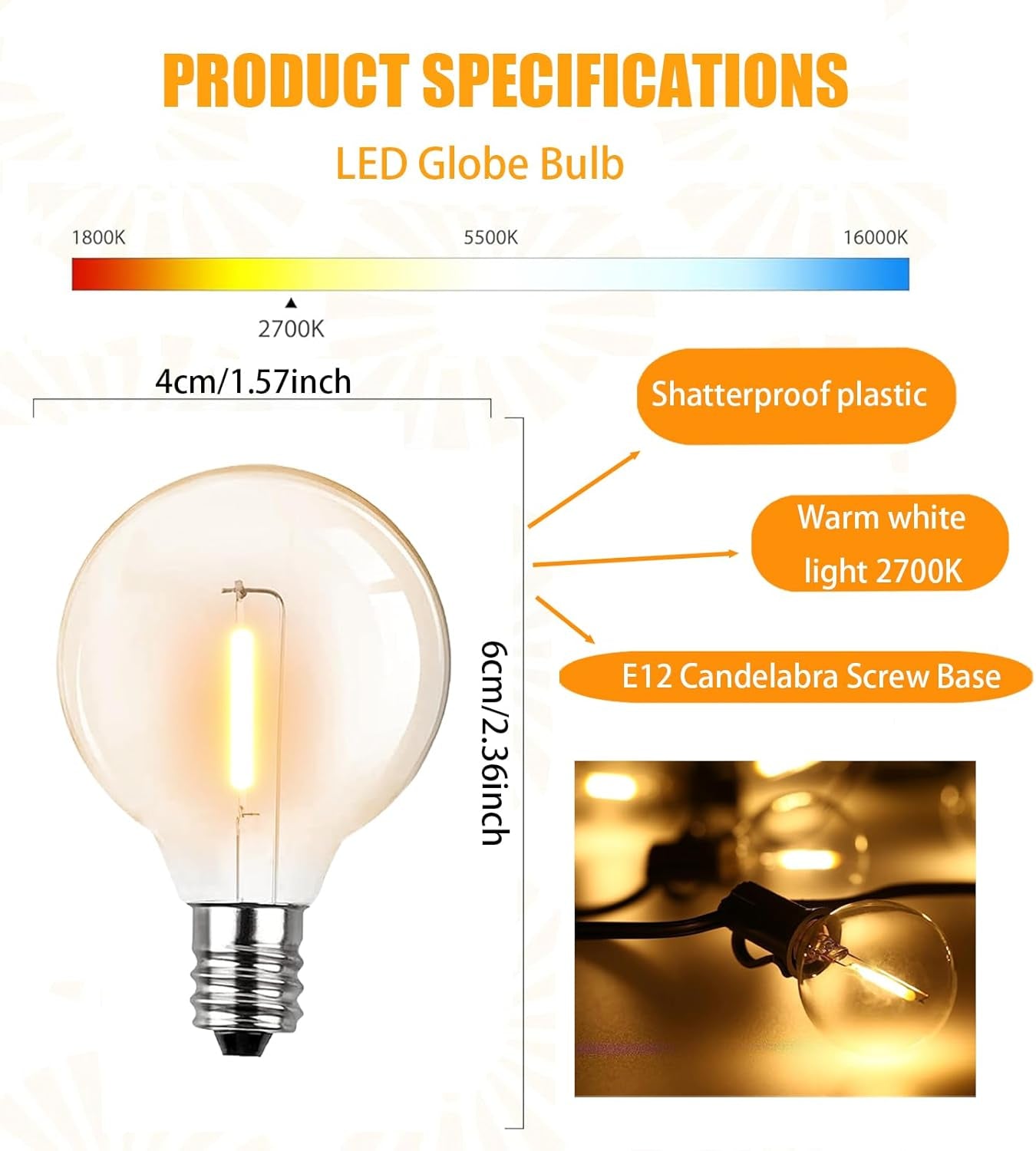 G40 LED Replacement Bulbs - 1W Clear Globe Bulbs for E12 Candelabra Sockets - Warm White Edison Style for Indoor & Outdoor Decor - 25 Pack