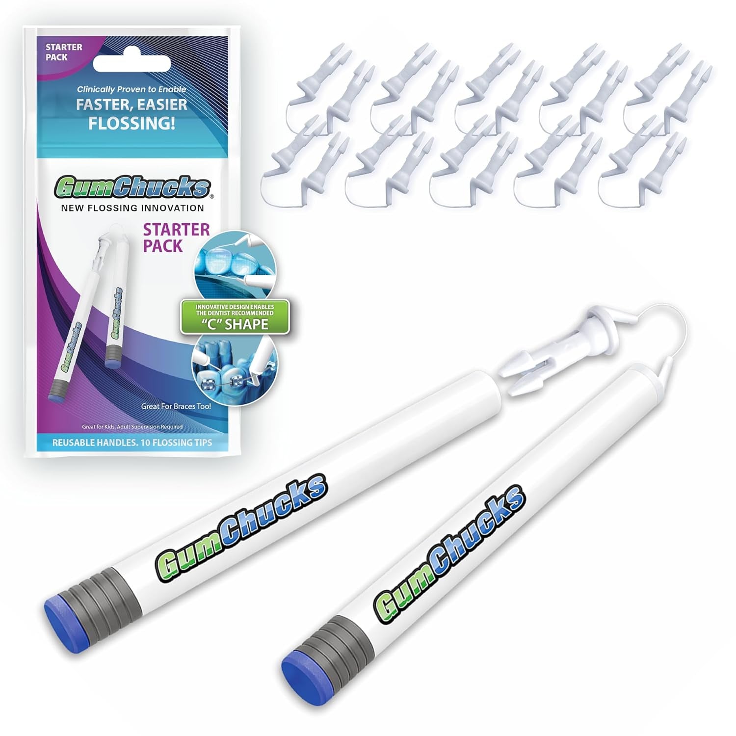 Revolutionary Floss Picks for Braces & Tight Teeth – Reusable Dual Handle Flosser for All Ages – Effortless, Hands-Free Cleaning (Grey Argyle - Count Plaqula)