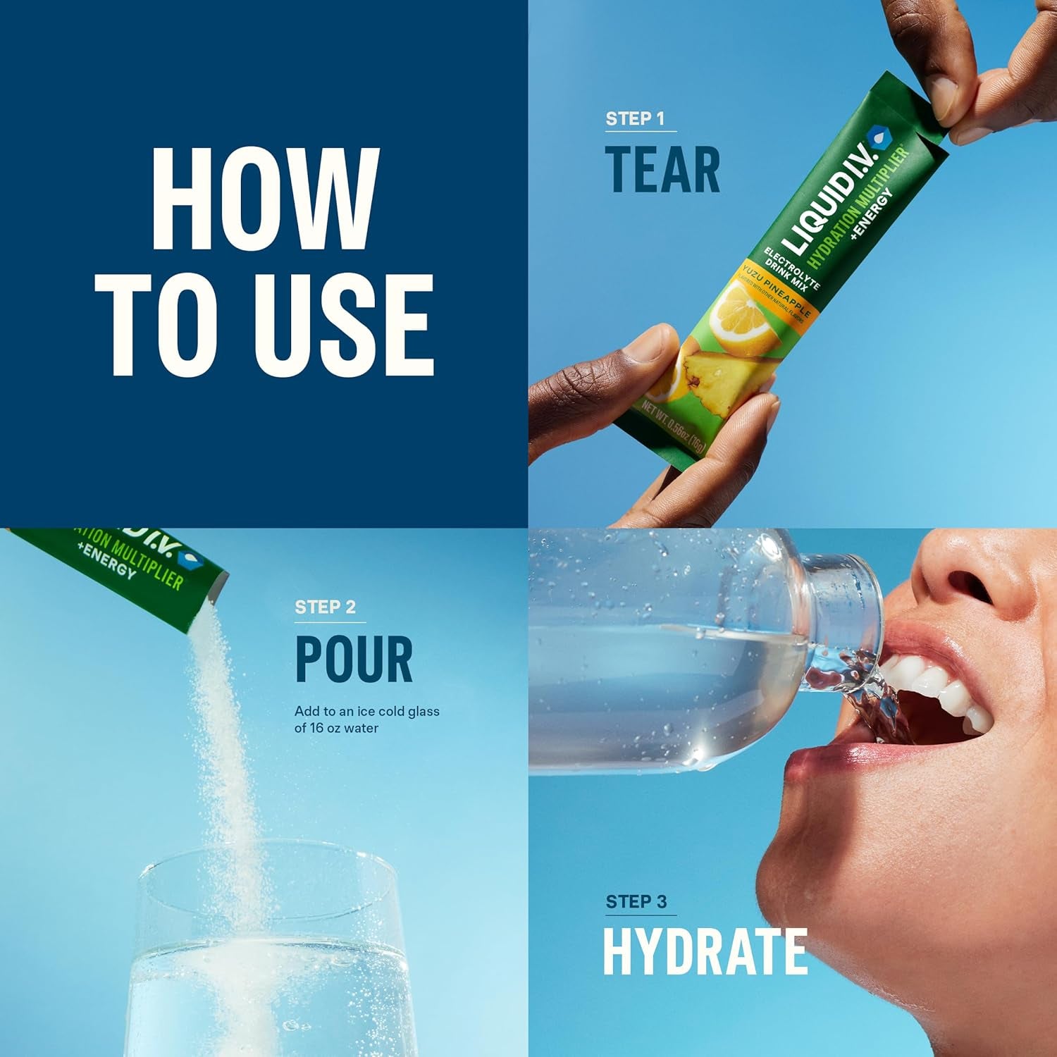 Liquid I.V.® Hydration Multiplier + Energy - Yuzu Pineapple Flavor | Electrolyte Powder Drink Mix | 14 Servings for Ultimate Hydration and Energy Boost