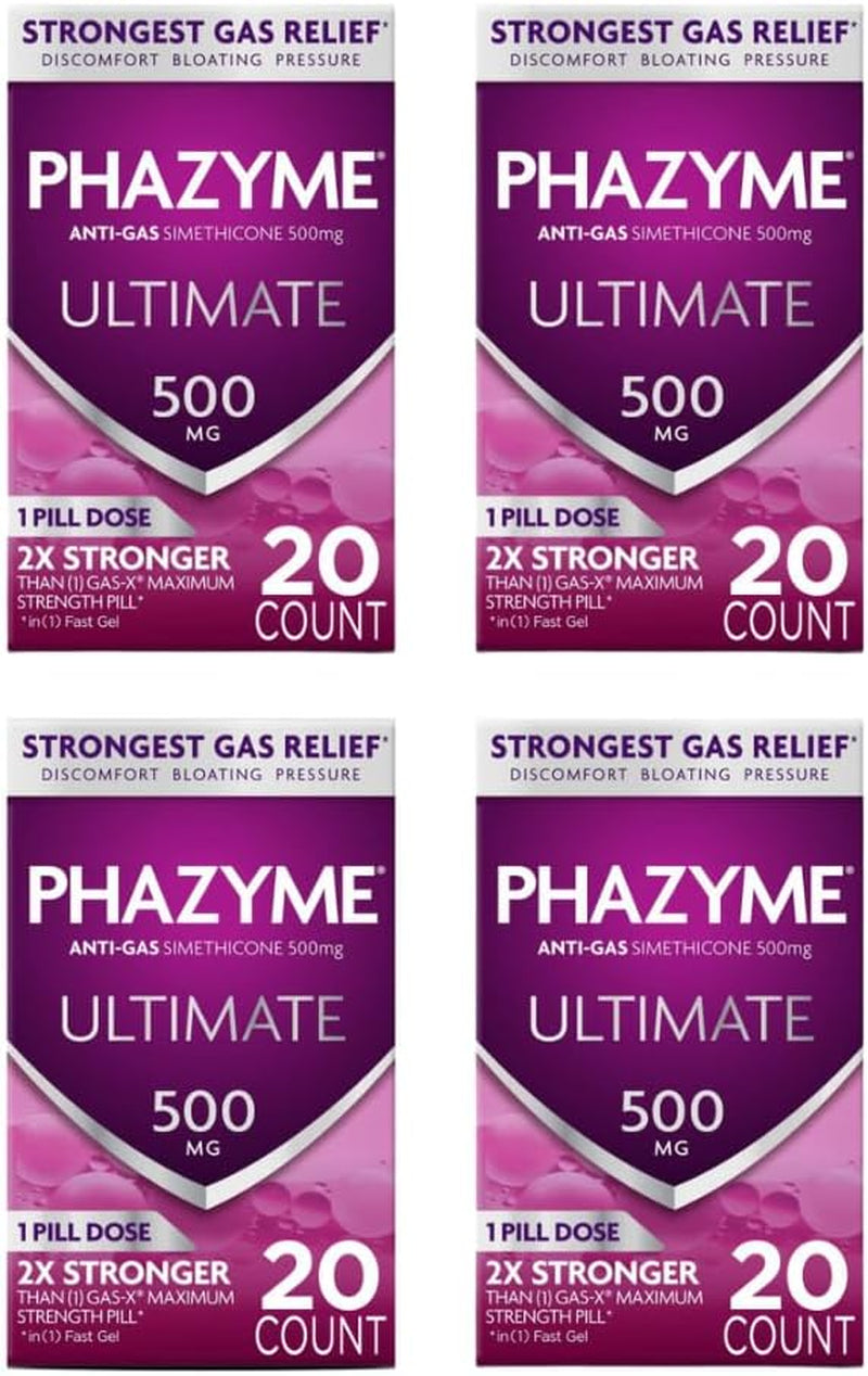 Ultimate Gas Bloating Relief - Fast-Acting 500mg Simethicone Gels, 20 Count (Pack of 6)