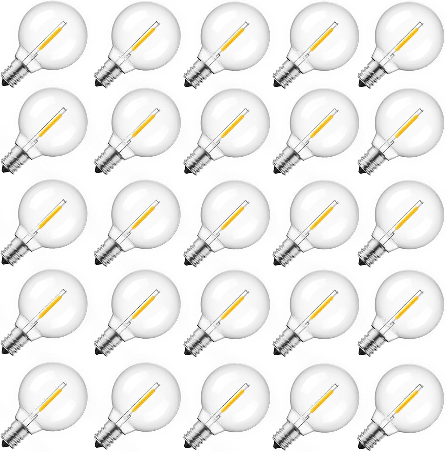 25 Pack G40 LED Replacement Bulbs - E12 Base, 2200K Warm White, Shatterproof & Waterproof Dimmable Globe Bulbs for Indoor/Outdoor Lighting
