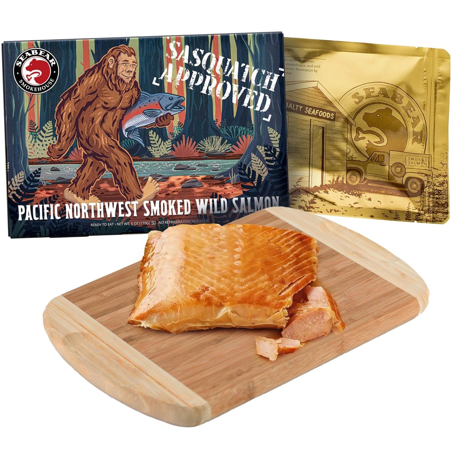 Gourmet Smoked Salmon Trio Gift Box - 18oz of Wild Alaska Sockeye, Pink & Coho Fillets - Ready to Eat, Shelf Stable Delicacy