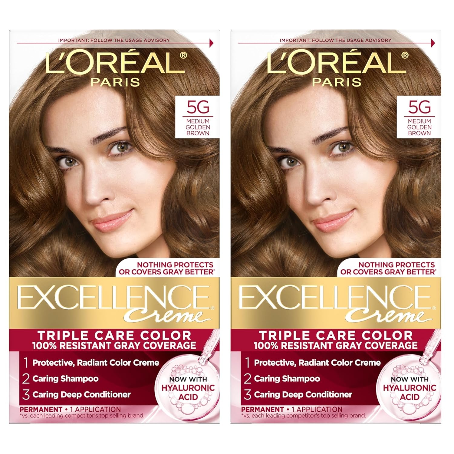 Excellence Crème Permanent Hair Dye - 5 Medium Brown, Triple Care Formula with Hyaluronic Acid for 100% Gray Coverage, 1 Kit (Packaging May Vary)