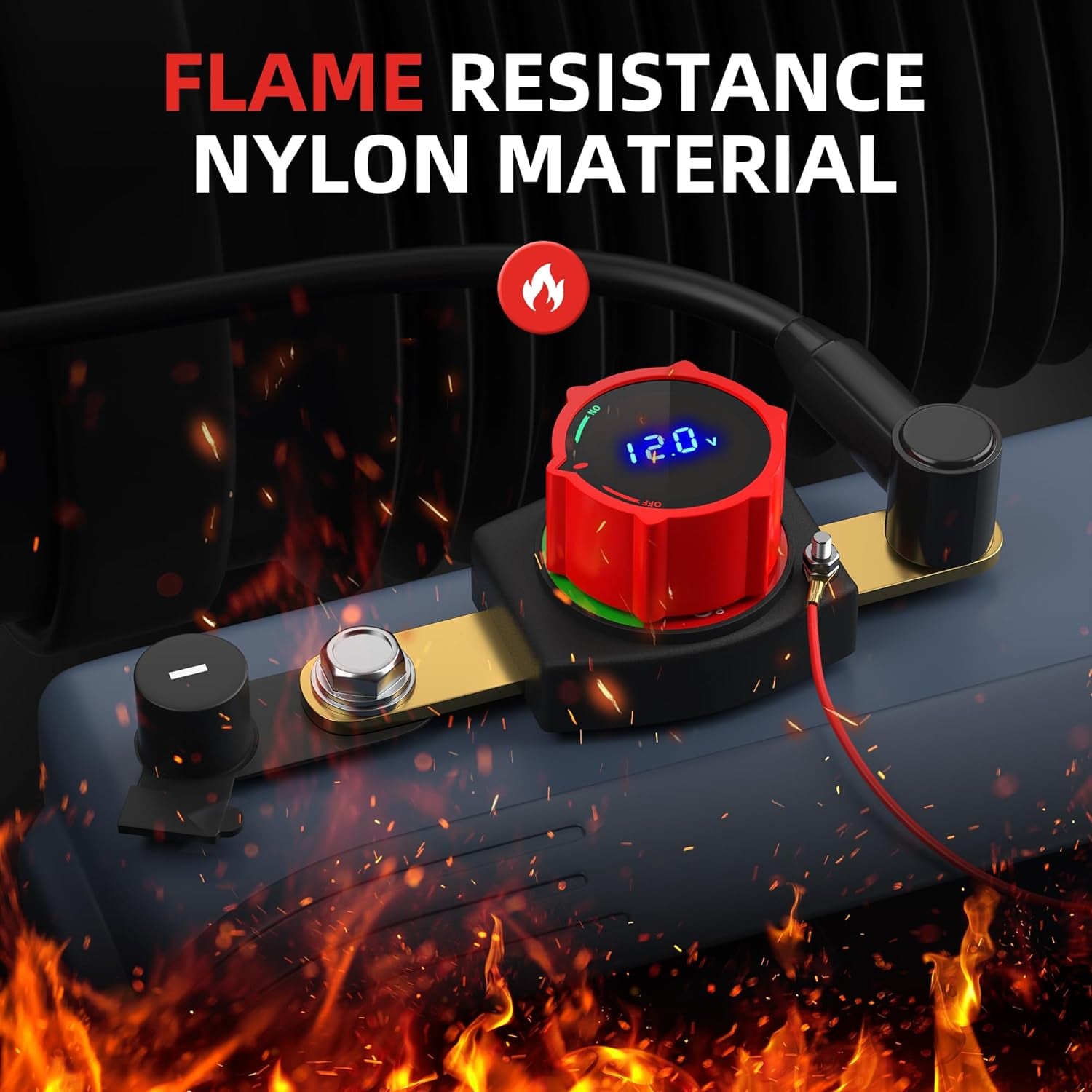 Premium Waterproof Side Post Battery Disconnect Switch with LED Voltmeter Display - Ideal for 12V-48V Cars, RVs, Boats, ATVs, and UTVs