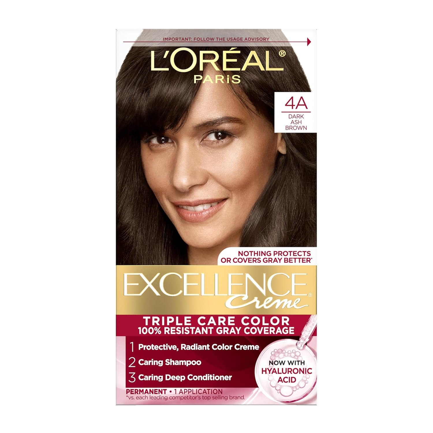 Excellence Crème Permanent Hair Dye - 5 Medium Brown, Triple Care Formula with Hyaluronic Acid for 100% Gray Coverage, 1 Kit (Packaging May Vary)