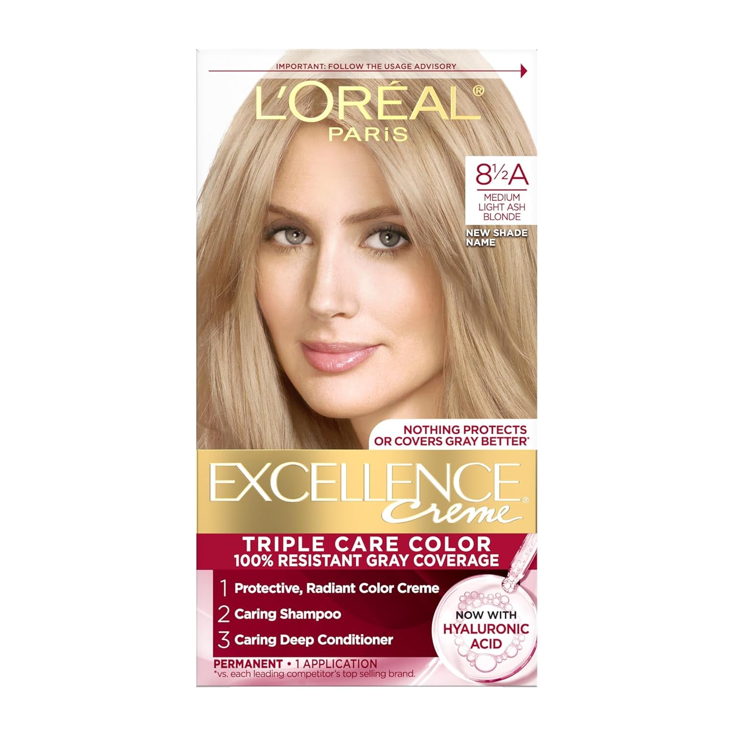 Excellence Crème Permanent Hair Dye - 5 Medium Brown, Triple Care Formula with Hyaluronic Acid for 100% Gray Coverage, 1 Kit (Packaging May Vary)