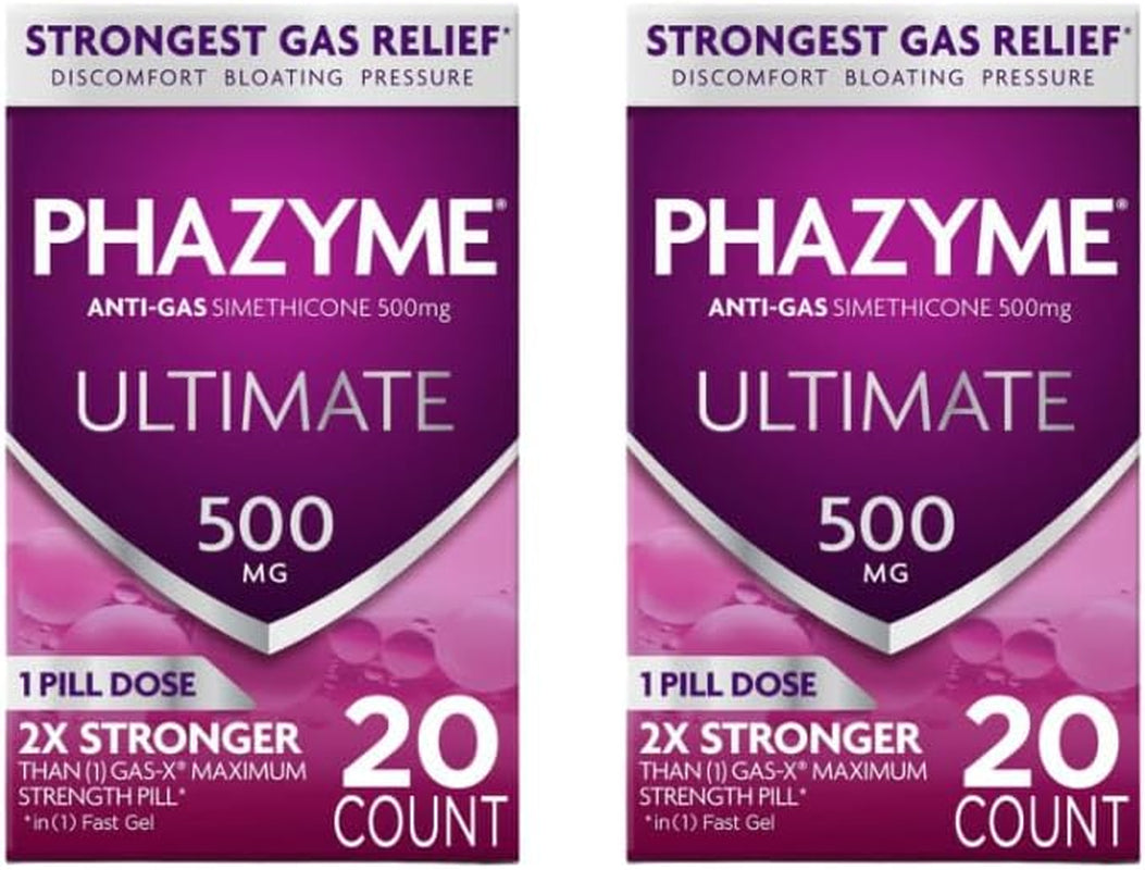 Ultimate Gas Bloating Relief - Fast-Acting 500mg Simethicone Gels, 20 Count (Pack of 6)