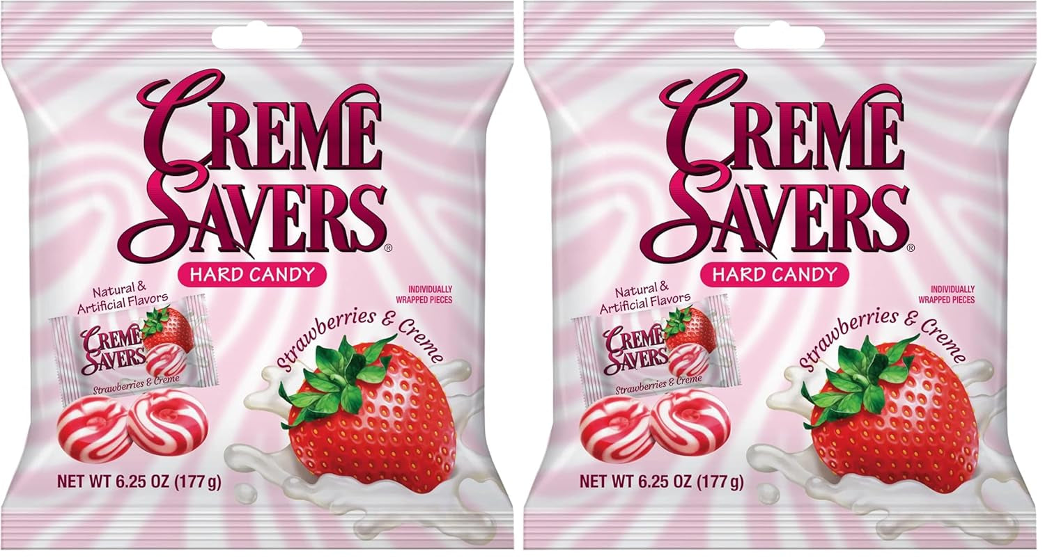 Indulge in Creme Savers Strawberries and Creme Hard Candy - Fresh Strawberry Flavor Swirled in Cream | 6.25Oz Bag of Classic Delight