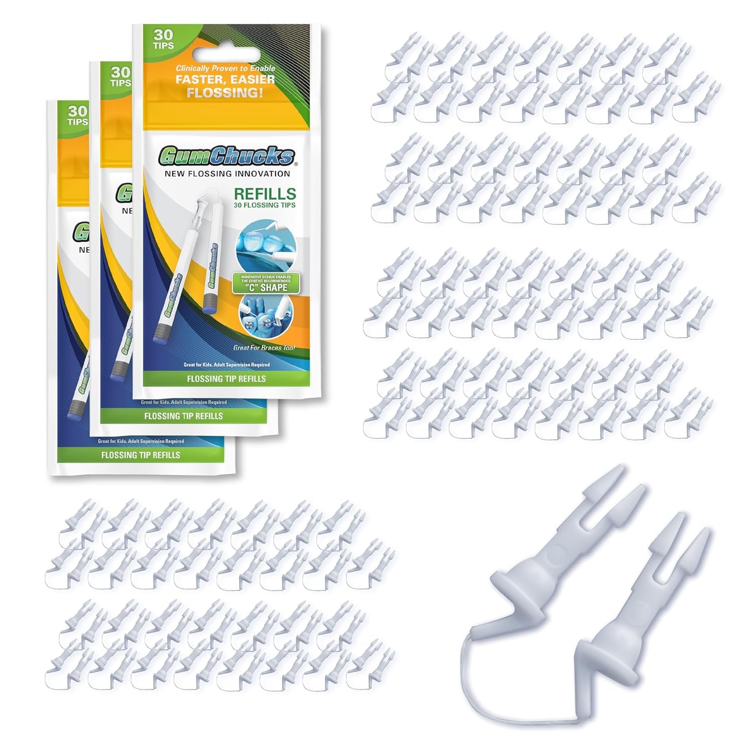 Revolutionary Floss Picks for Braces & Tight Teeth – Reusable Dual Handle Flosser for All Ages – Effortless, Hands-Free Cleaning (Grey Argyle - Count Plaqula)