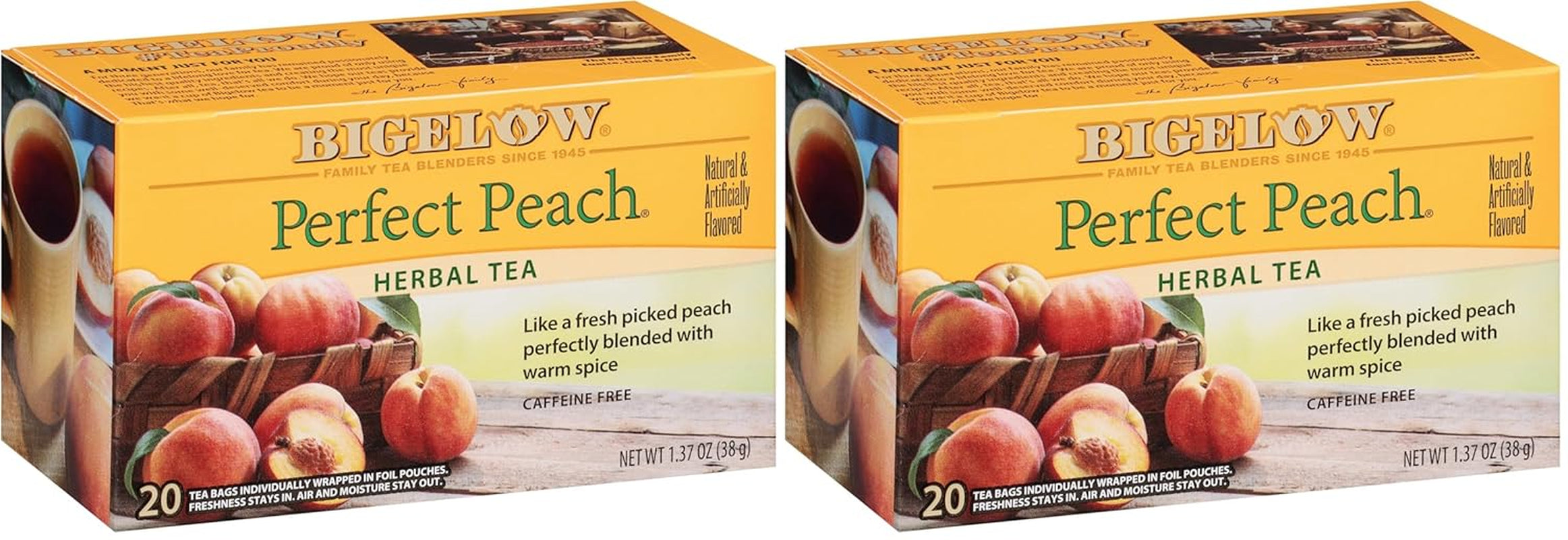 Perfect Peach Herbal Tea Bags - Caffeine Free, 20 Count (Pack of 6) - Refreshing & Delicious!