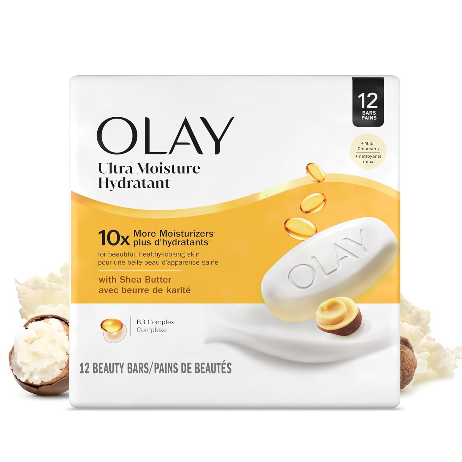 Ultra Moisture Beauty Bar - 10X Hydration & Nourishment with Vitamin B3 and Shea Butter - 12 Pack of 3.17 Oz Bars for Smooth, Gentle Skin