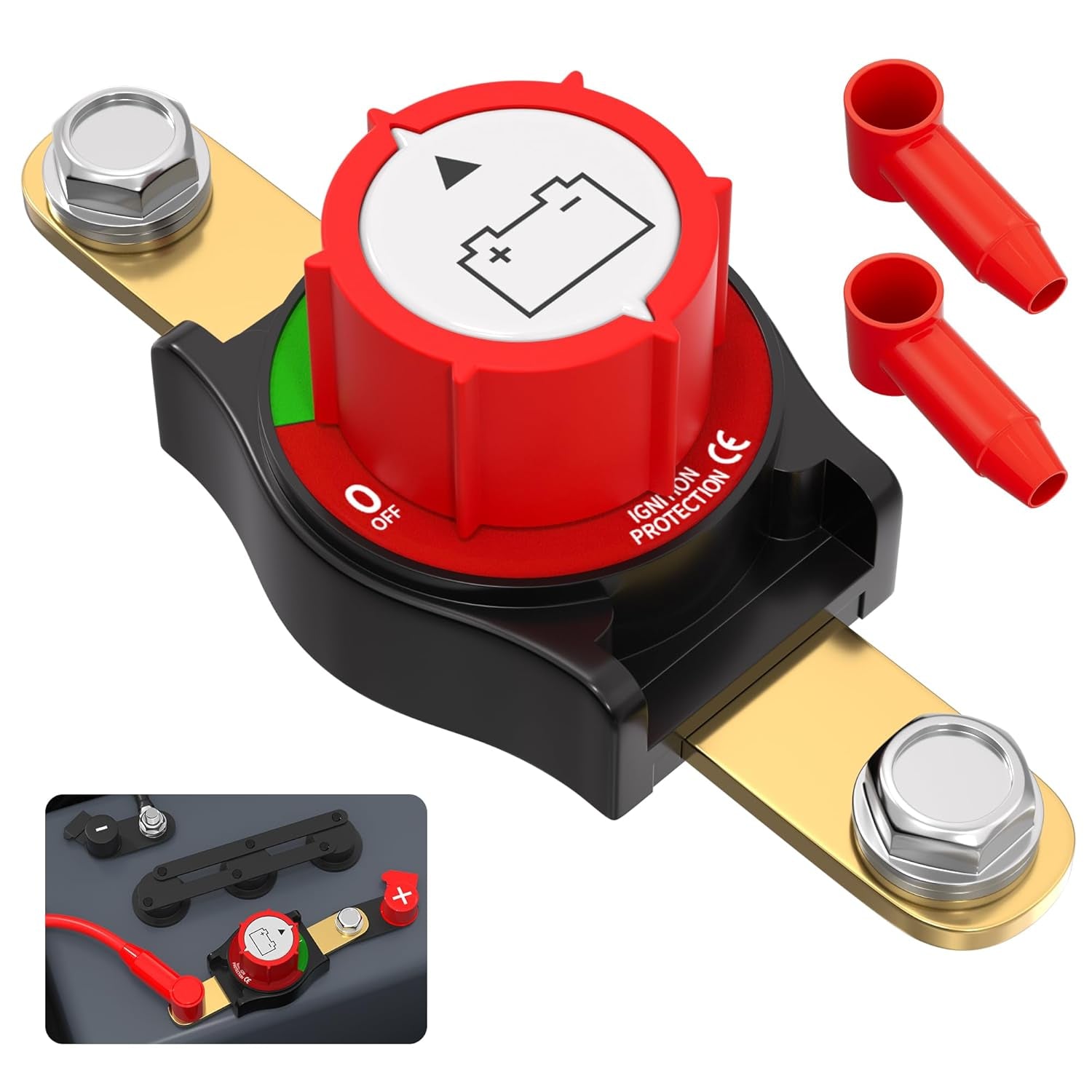 Premium Waterproof Side Post Battery Disconnect Switch with LED Voltmeter Display - Ideal for 12V-48V Cars, RVs, Boats, ATVs, and UTVs