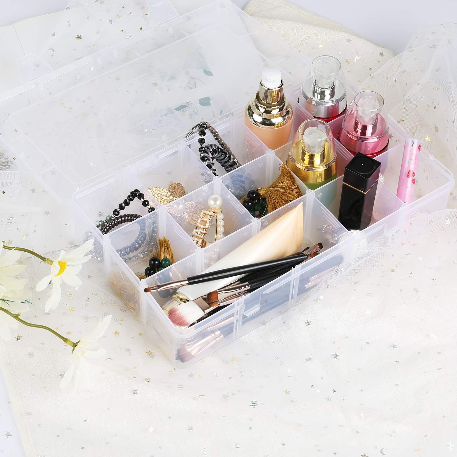 2 Pack Clear Plastic Organizer Boxes with Adjustable Dividers - Perfect for Jewelry, Beads, Screws, Tackle, Washi Tapes & More!