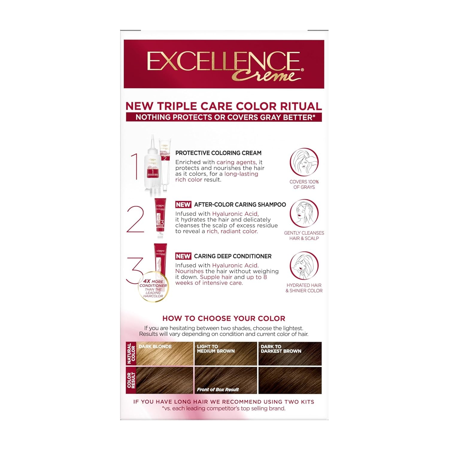 Excellence Crème Permanent Hair Dye - 5 Medium Brown, Triple Care Formula with Hyaluronic Acid for 100% Gray Coverage, 1 Kit (Packaging May Vary)