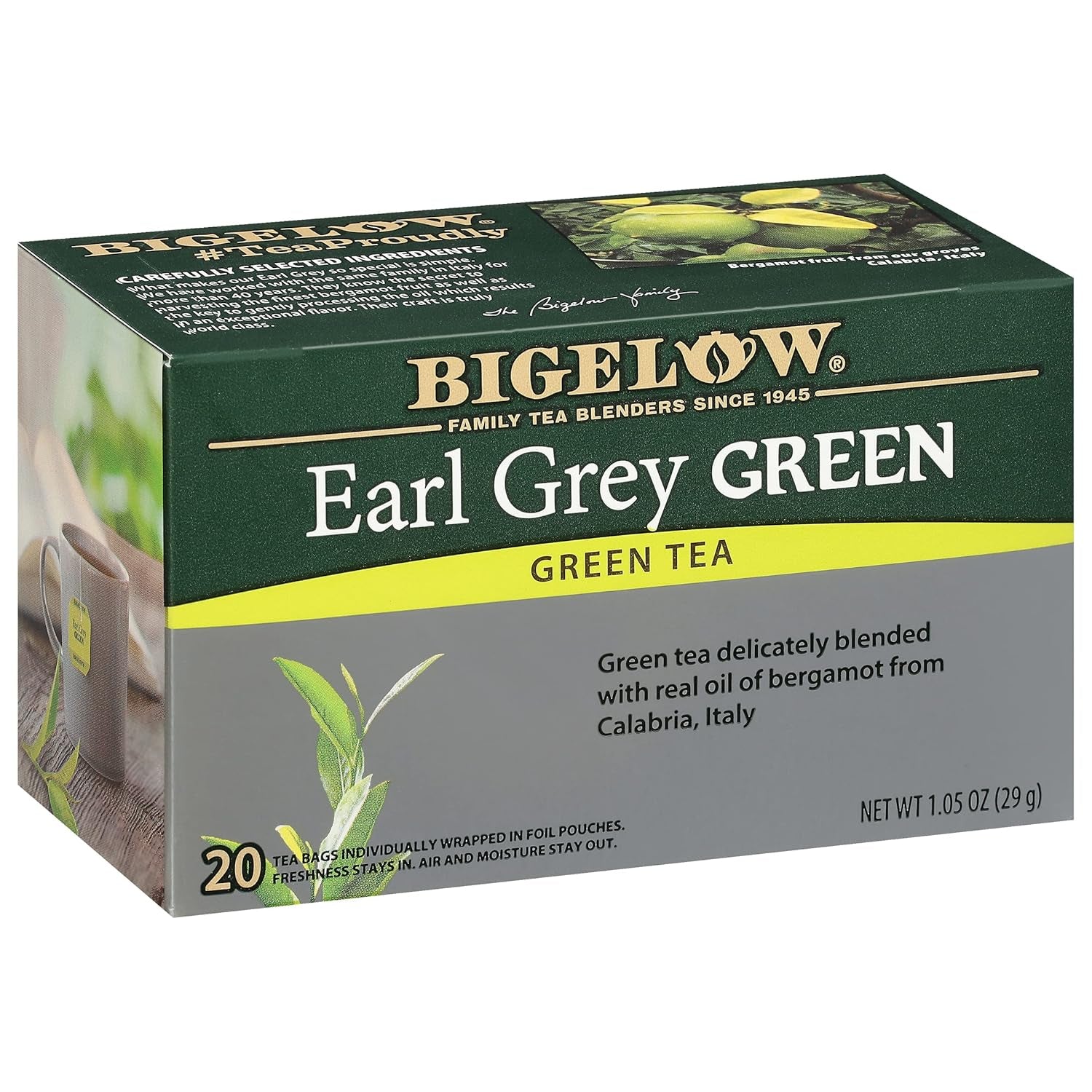 Refreshing Green Tea with Peach - Caffeinated Blend, 20 Count Box (Pack of 6) - 120 Total Tea Bags for a Flavorful Boost!